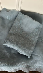Folded sky blue organza silk kurta, second view