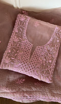 Mahrukh — Dusty Rose Pure Organza Silk Chikankari 2 Pc Unstitched Suit Set