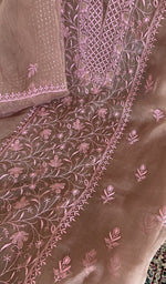 Do taar and teen taar heavy chikankari on panel on the dusty rose organza silk