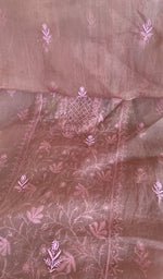 Stitch detail on the dusty rose organza silk kurta