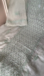 Do taar and teen taar heavy chikankari on panel on the mint green organza silk