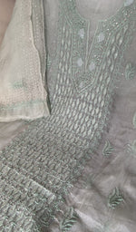 Stitch detail on the mint green organza silk kurta