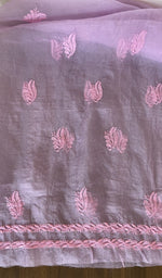 Hand embroidery on lilac organza silk