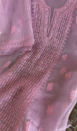 Do taar and teen taar heavy chikankari on panel on the lilac organza silk