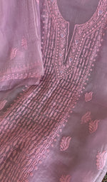 Stitch detail on the lilac organza silk kurta