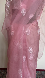 Pink organza silk saree, lower half