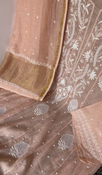 Peach pure mul chanderi dupatta with scattered motifs