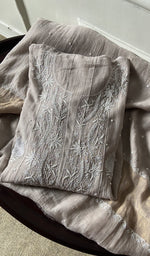 Grey pure mul chanderi kurta piece folded, fine front and back jaaldar chikankari anarkali