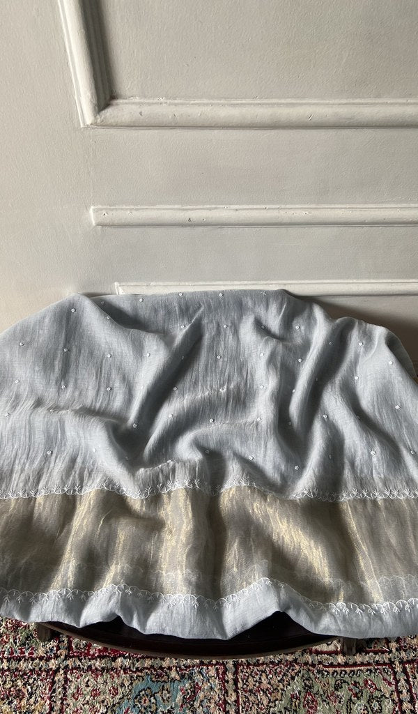 silver grey pure mul chanderi, full piece laid out