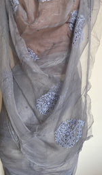 Grey organza silk saree, detail view