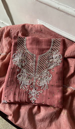 Red pure mul chanderi kurta piece folded, badla work and beadwork