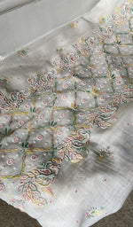 Gala and front placket, fine multicoloured panel chikankari with matching beads sequ