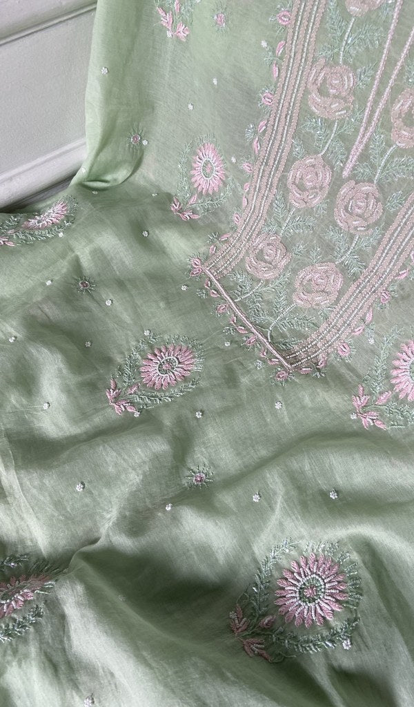 Gala of the mint green kurta piece, worked in fine chikankari
