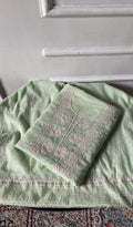 Huda Mint Green Mul Chanderi Chikankari 2 Pc Unstitched Suit Set