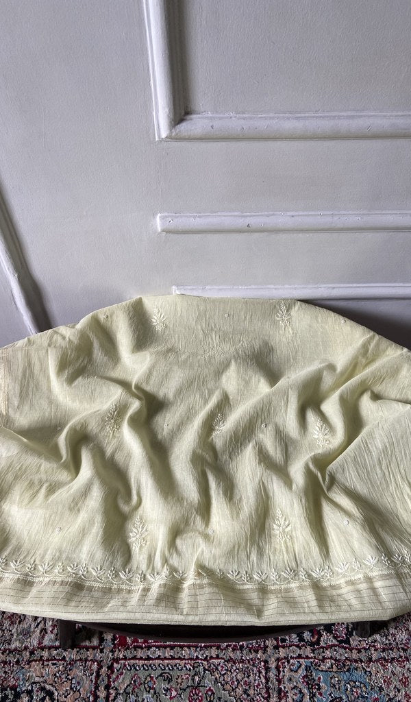 Ivory pure mul chanderi laid over the stool
