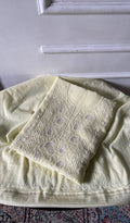 Huda Ivory Mul Chanderi Chikankari 2 Pc Unstitched Suit Set