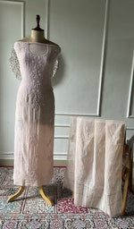 将图像加载到图库查看器中， Nude pure mul chanderi chikankari suit set on the mannequin, dupatta alongside
