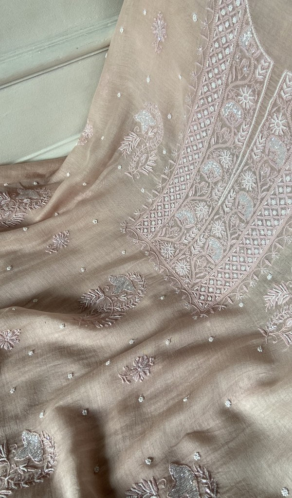 Gala of the nude kurta piece, worked in fine chikankari