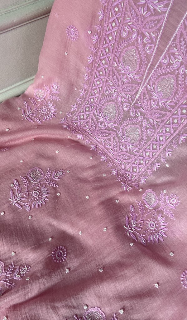 Gala of the blush pink kurta piece, worked in fine chikankari