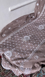 Load image into Gallery viewer, gala and front chikankari on mauve brown pure mul chanderi