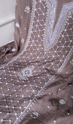 Load image into Gallery viewer, fine chikankari on mauve brown pure mul chanderi