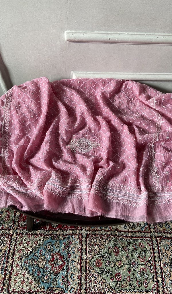 pink pure mul chanderi, full piece laid out