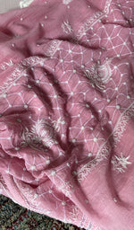 Load image into Gallery viewer, gala and front chikankari on pink pure mul chanderi