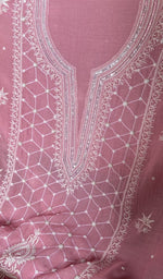 Load image into Gallery viewer, close view of the hand embroidery, pink pure mul chanderi
