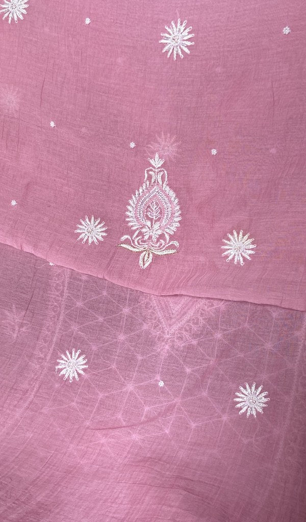 dupatta chikankari detail, pink pure mul chanderi