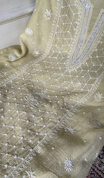 Load image into Gallery viewer, fine chikankari on pale yellow pure mul chanderi