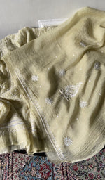 Load image into Gallery viewer, border and hem work on pale yellow pure mul chanderi
