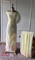 Load image into Gallery viewer, pale yellow pure mul cotton chikankari 3 pc unstitched suit set on mannequin
