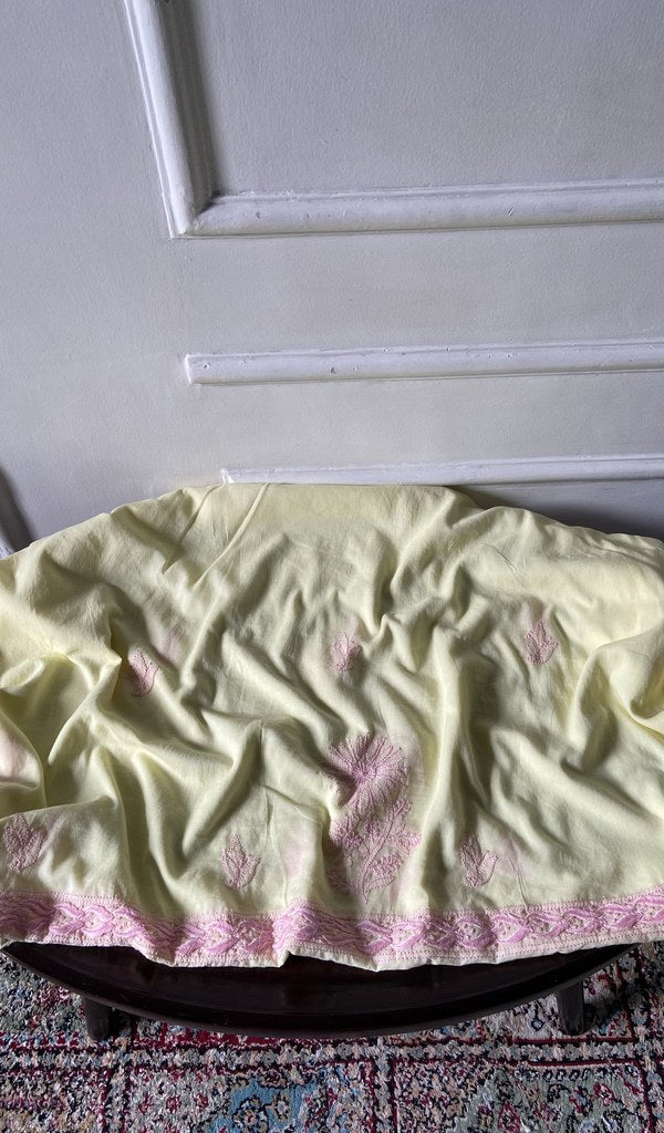 pale yellow pure mul cotton, full piece laid out