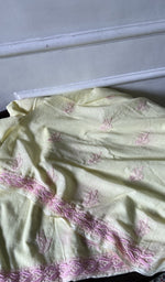 Load image into Gallery viewer, border and hem work on pale yellow pure mul cotton