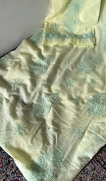Close look at the fine contrast chikankari