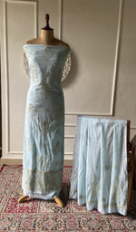 Load image into Gallery viewer, pale blue pure mul cotton chikankari 3 pc unstitched suit set on mannequin