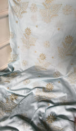 Load image into Gallery viewer, close view of the hand embroidery, pale blue pure mul cotton