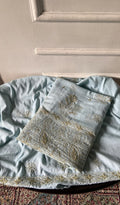 Rasha Pale Blue Pure Mul Cotton Chikankari 3 Pc Unstitched Suit Set — Gold Contrast Work