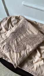 jaali and motif detail, beige pure mul cotton