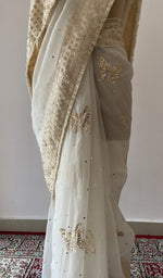 drape across the shoulder, off white pure organza silk
