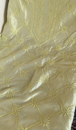 Fine do taar chikankari with geometrical design on the lemon yellow tussar silk