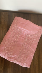 Folded salmon pink tussar silk kurta fabric, second view