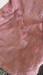 Salmon pink tussar silk kurta, close view of the embroidery