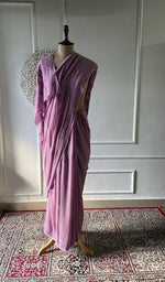 Load image into Gallery viewer, rose pink viscose georgette chikankari saree draped on mannequin
