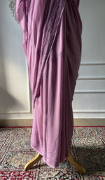 Load image into Gallery viewer, rose pink viscose georgette saree, drape and pleats