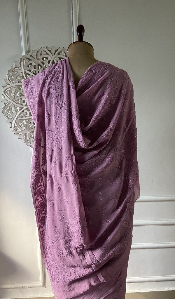 rose pink viscose georgette saree, full drape