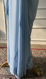 Load image into Gallery viewer, border detail on the powder blue viscose georgette saree