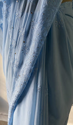 Load image into Gallery viewer, hand chikankari across the powder blue viscose georgette saree body