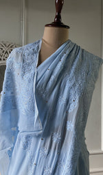 Load image into Gallery viewer, powder blue viscose georgette saree, full drape