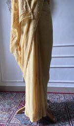 Load image into Gallery viewer, border detail on the yellow viscose georgette saree